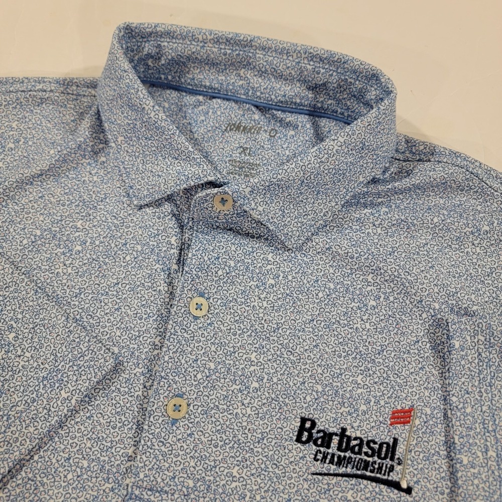 Johnnie-O Barbasol Championship Polo Shirt Mens XL Blue Lenox All Over Print SS